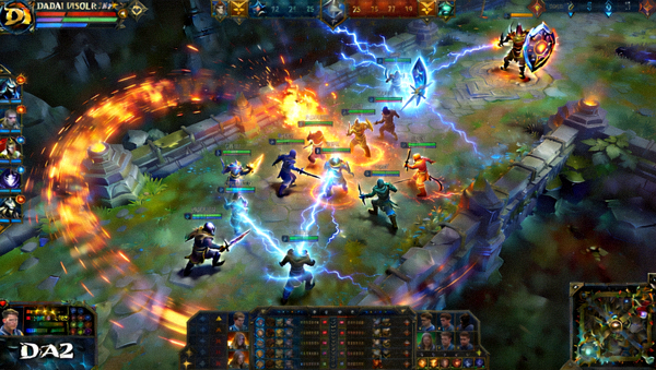 DOTA2国际邀请赛赛事回放画面，选手团战精彩操作