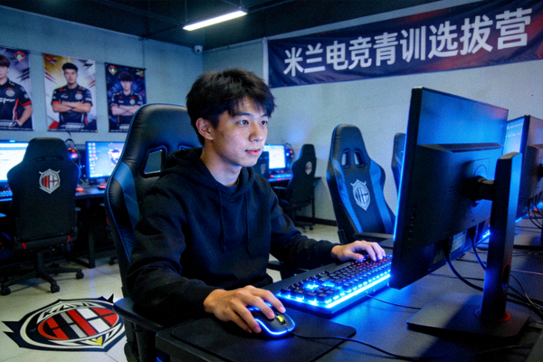 米兰电竞青训选拔营中年轻选手正在训练的场景