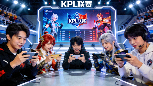 王者荣耀KPL联赛直播画面，选手们正在比赛场上对抗